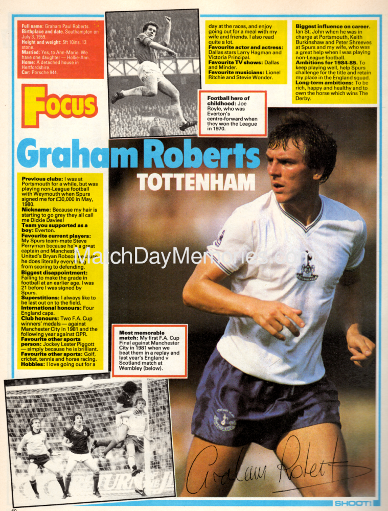 Graham Roberts Tottenham Hotspur - Football InPrint